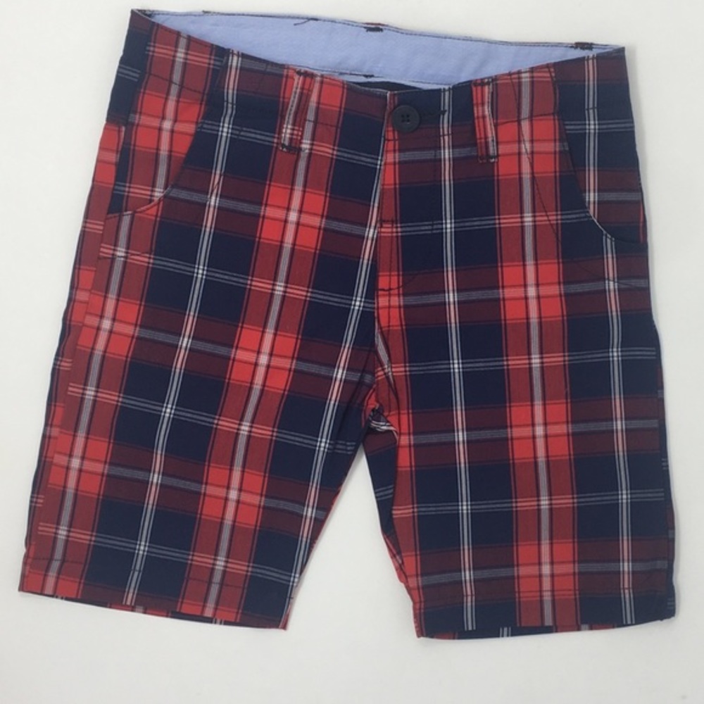 Girandola Toddler Boys Red Navy Blue Plaid Shorts